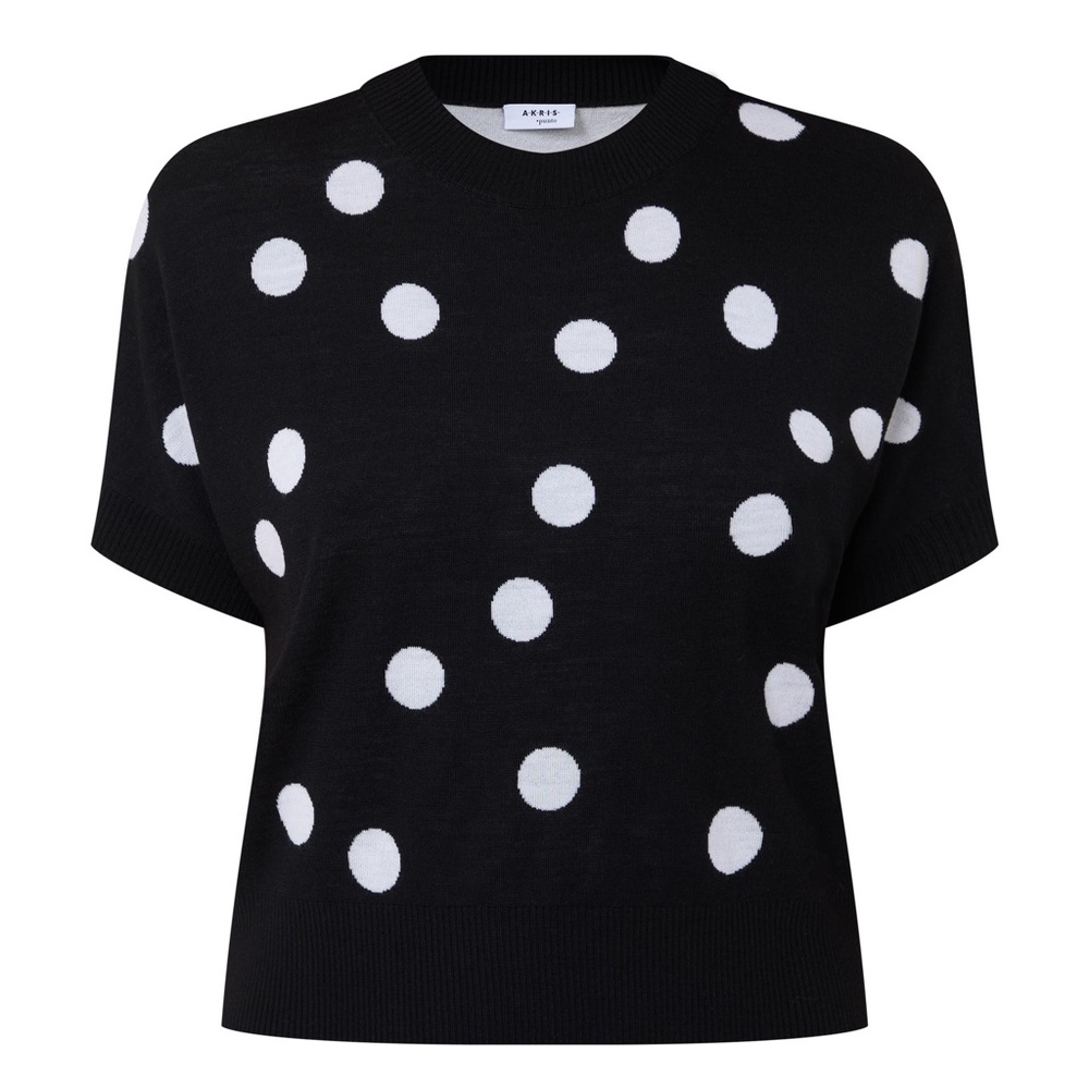 AKRIS PUNTO Dotted Knitted Sweater Black & White Short-Sleeve Size 16